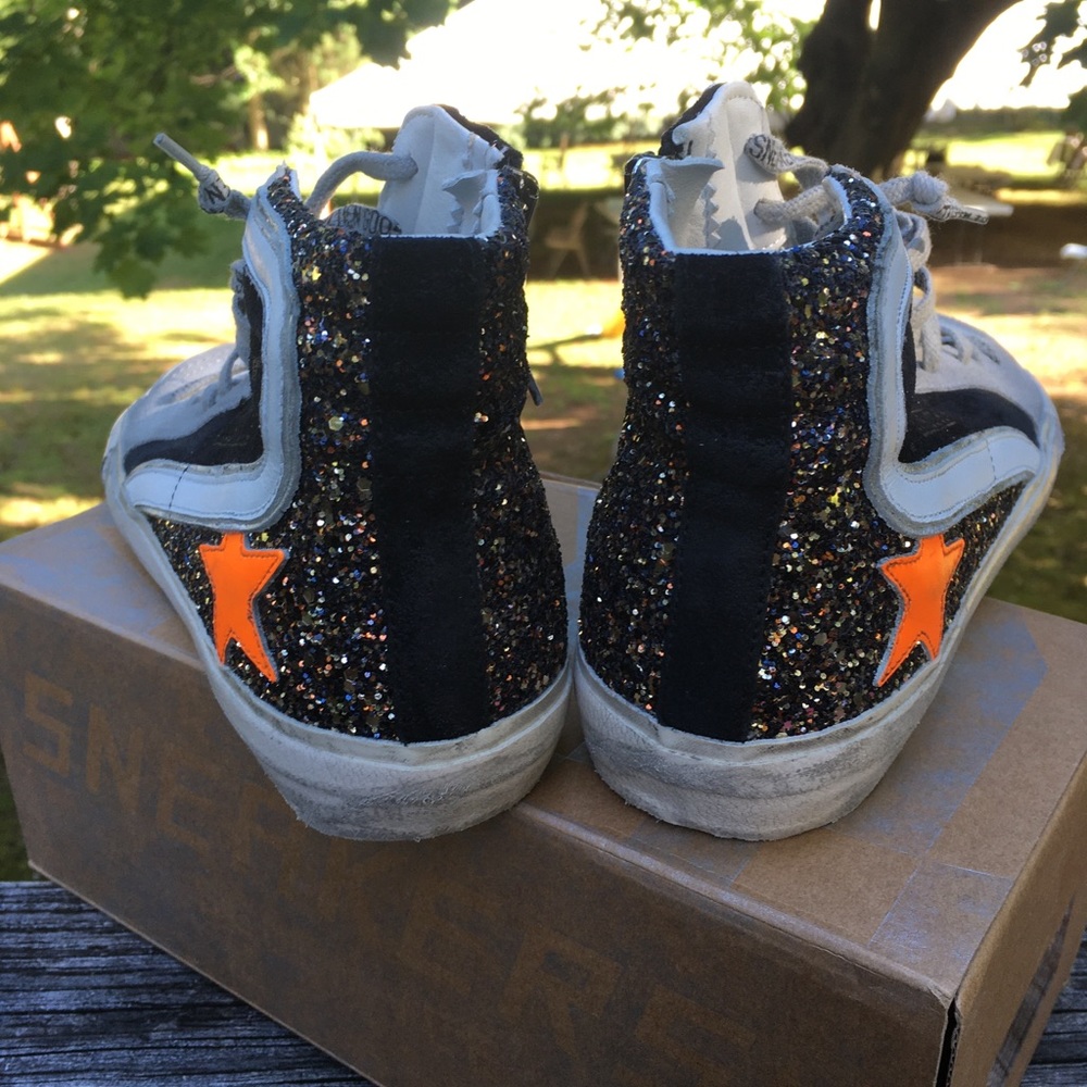 Golden Goose Slide Black/Gold Glitter Orange Star - Picture 4 of 12